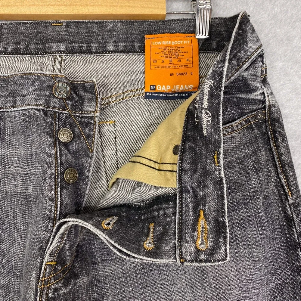 Y2K Gap 1969 Jeans Mens 34x30 Grey Low Rise Boot Fit Japanese Denim Button Fly - Picture 6 of 16